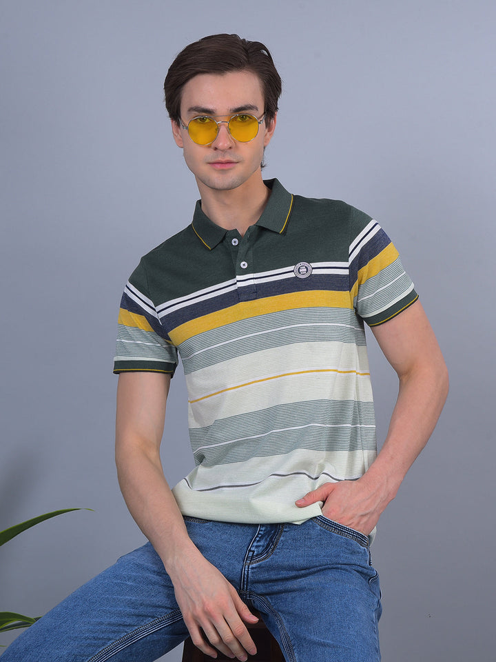 cobb green striped polo neck t-shirt