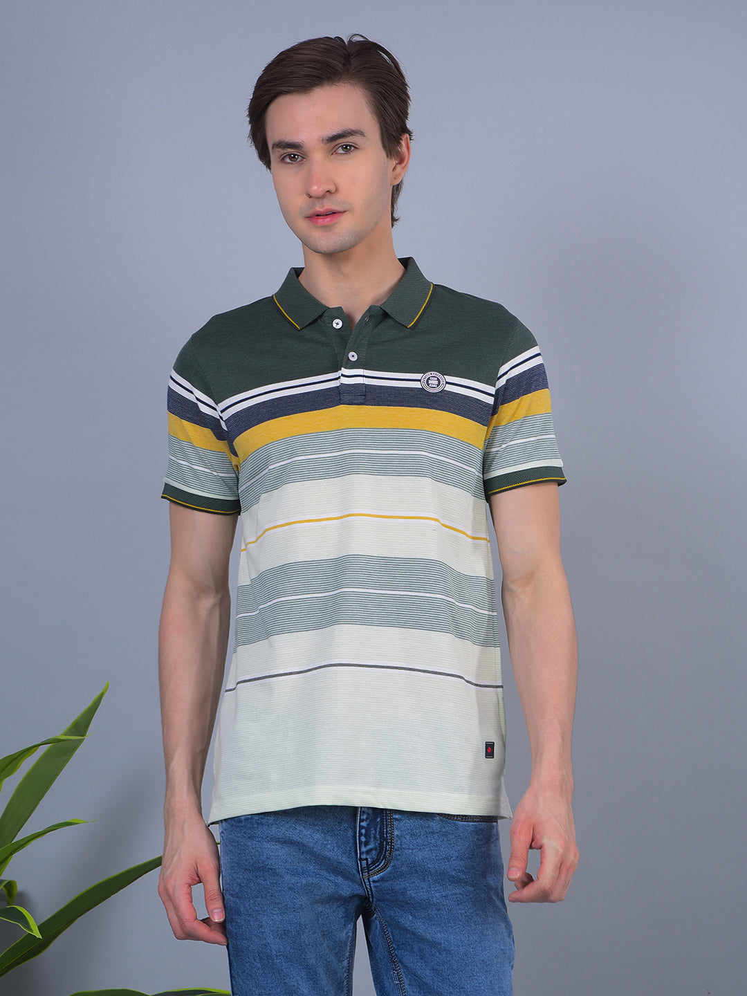 cobb green striped polo neck t-shirt