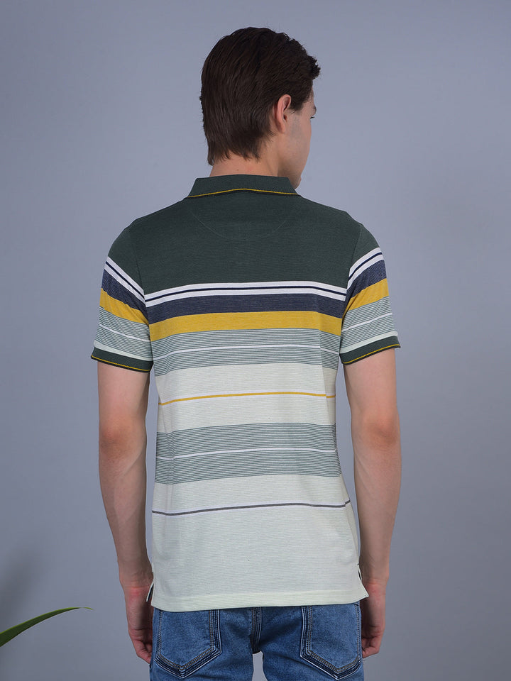 cobb green striped polo neck t-shirt