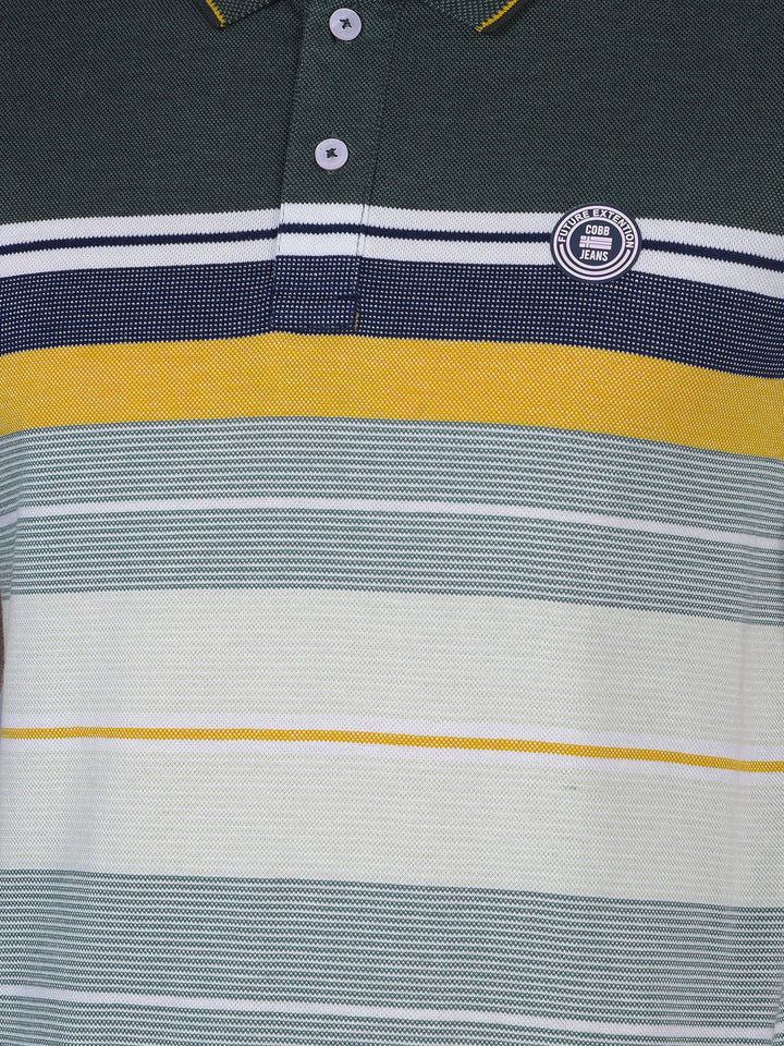 cobb green striped polo neck t-shirt