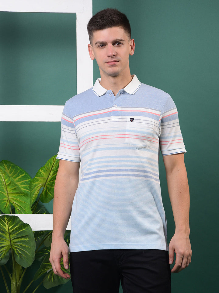 cobb sky blue striped polo neck t-shirt