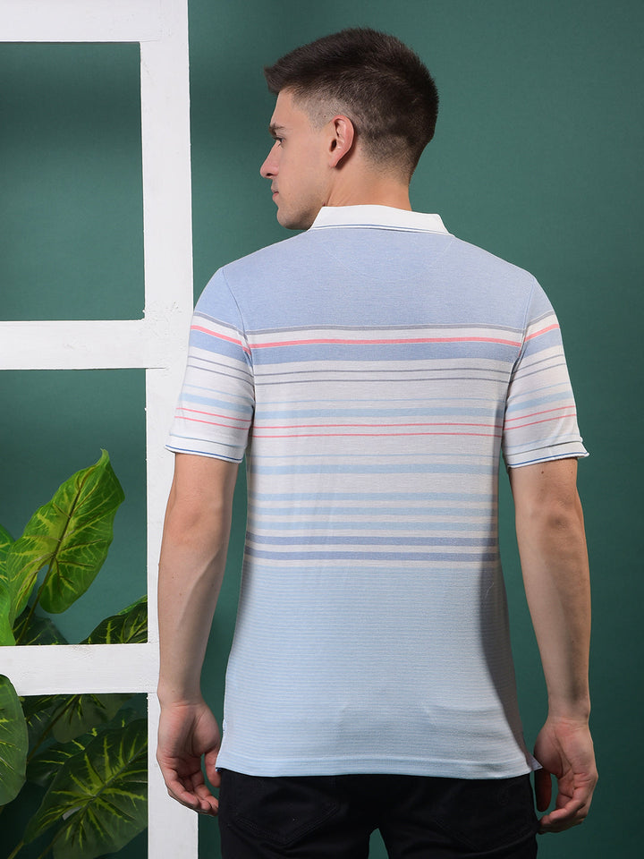 cobb sky blue striped polo neck t-shirt