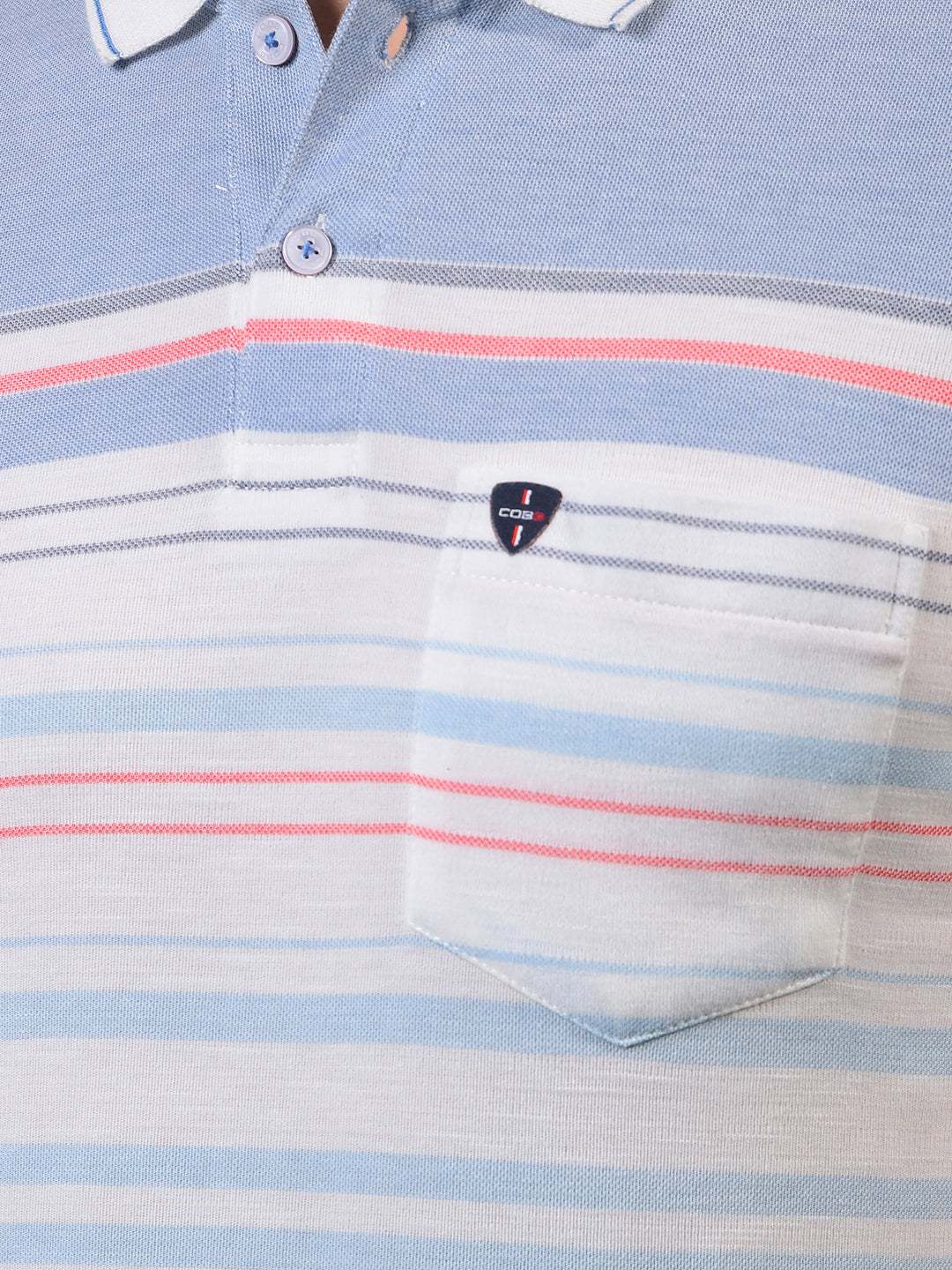 cobb sky blue striped polo neck t-shirt