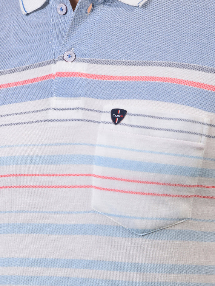 cobb sky blue striped polo neck t-shirt