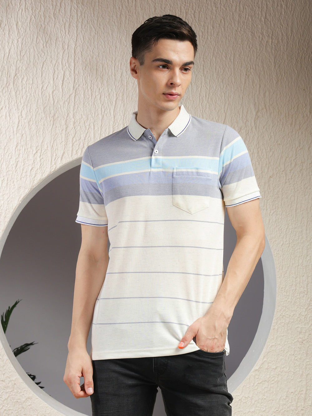 cobb white striped polo neck t-shirt