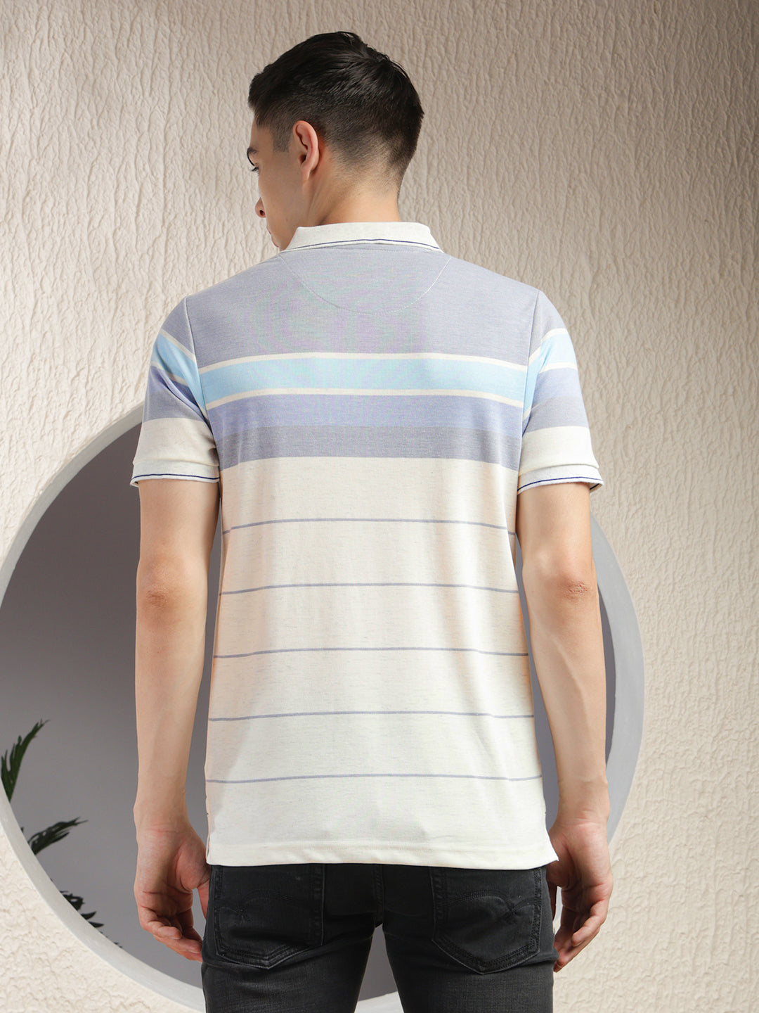 cobb white striped polo neck t-shirt