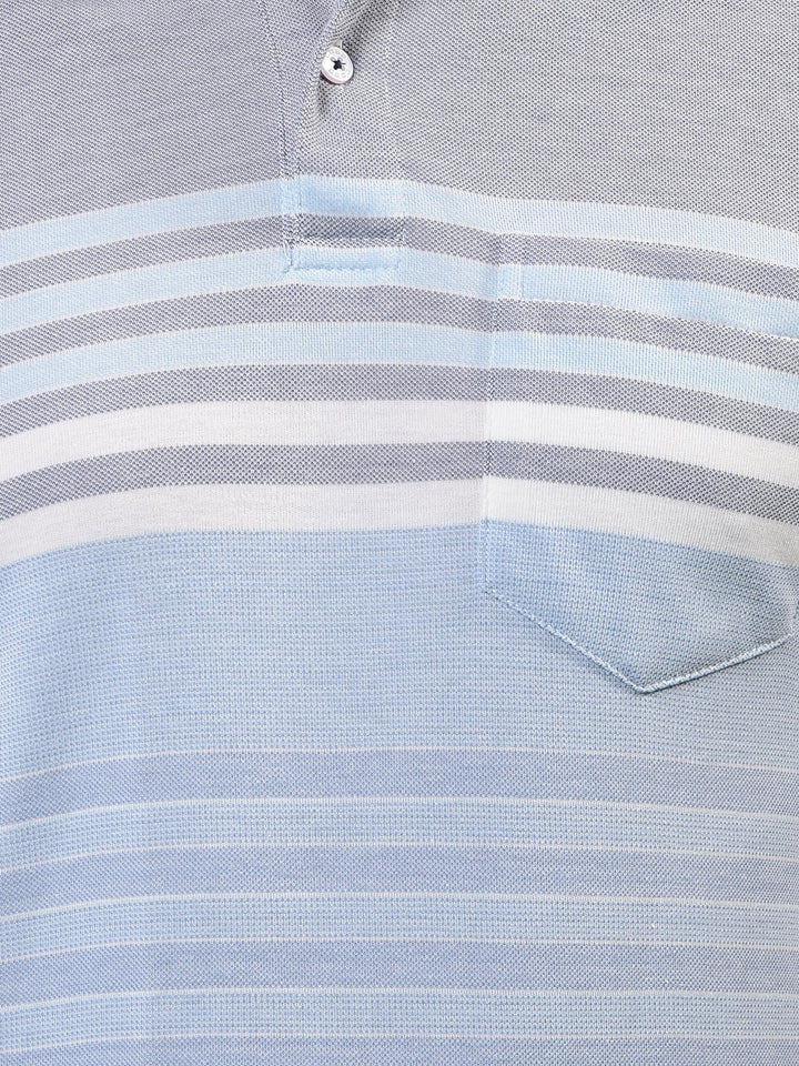 cobb sky blue striped polo neck t-shirt