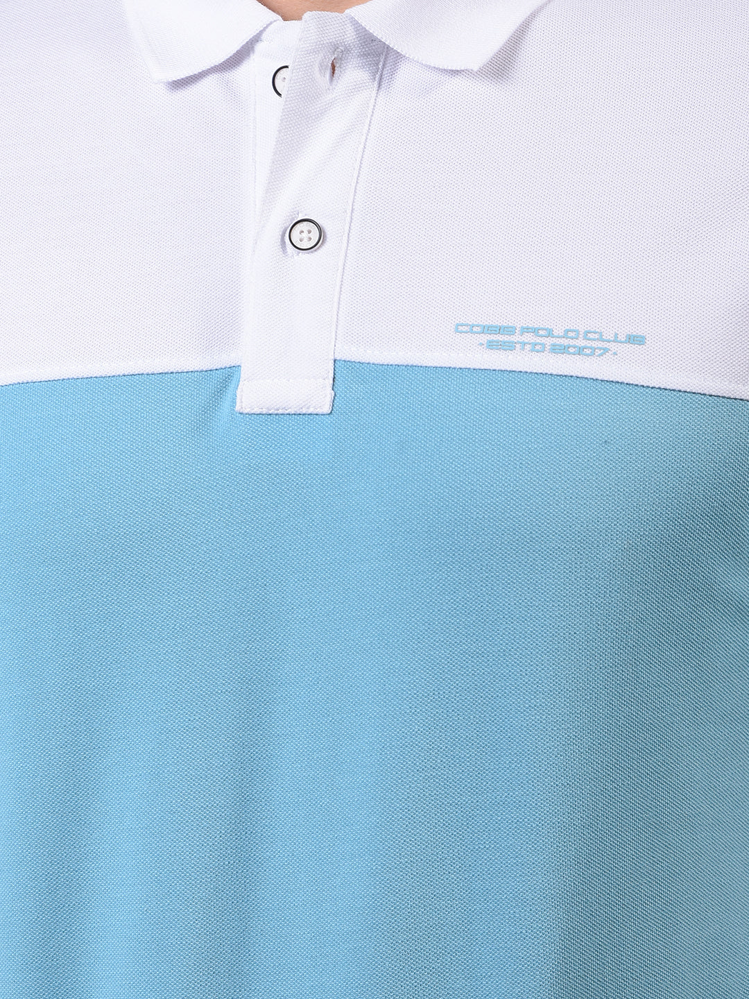 cobb sky blue color-block polo neck t-shirt