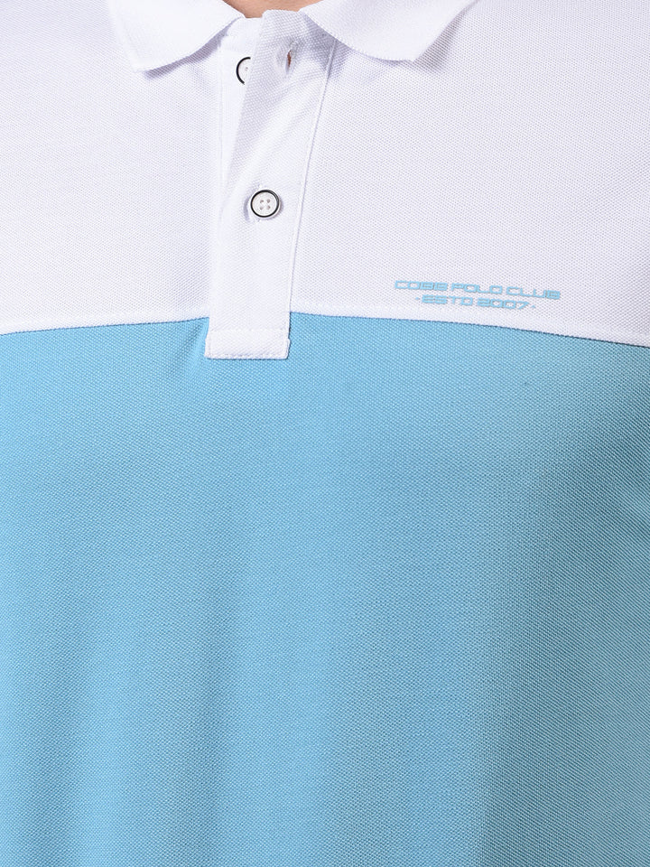 cobb sky blue color-block polo neck t-shirt