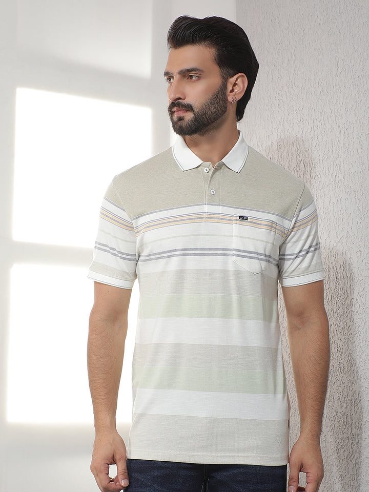 cobb light green striped polo neck t-shirt