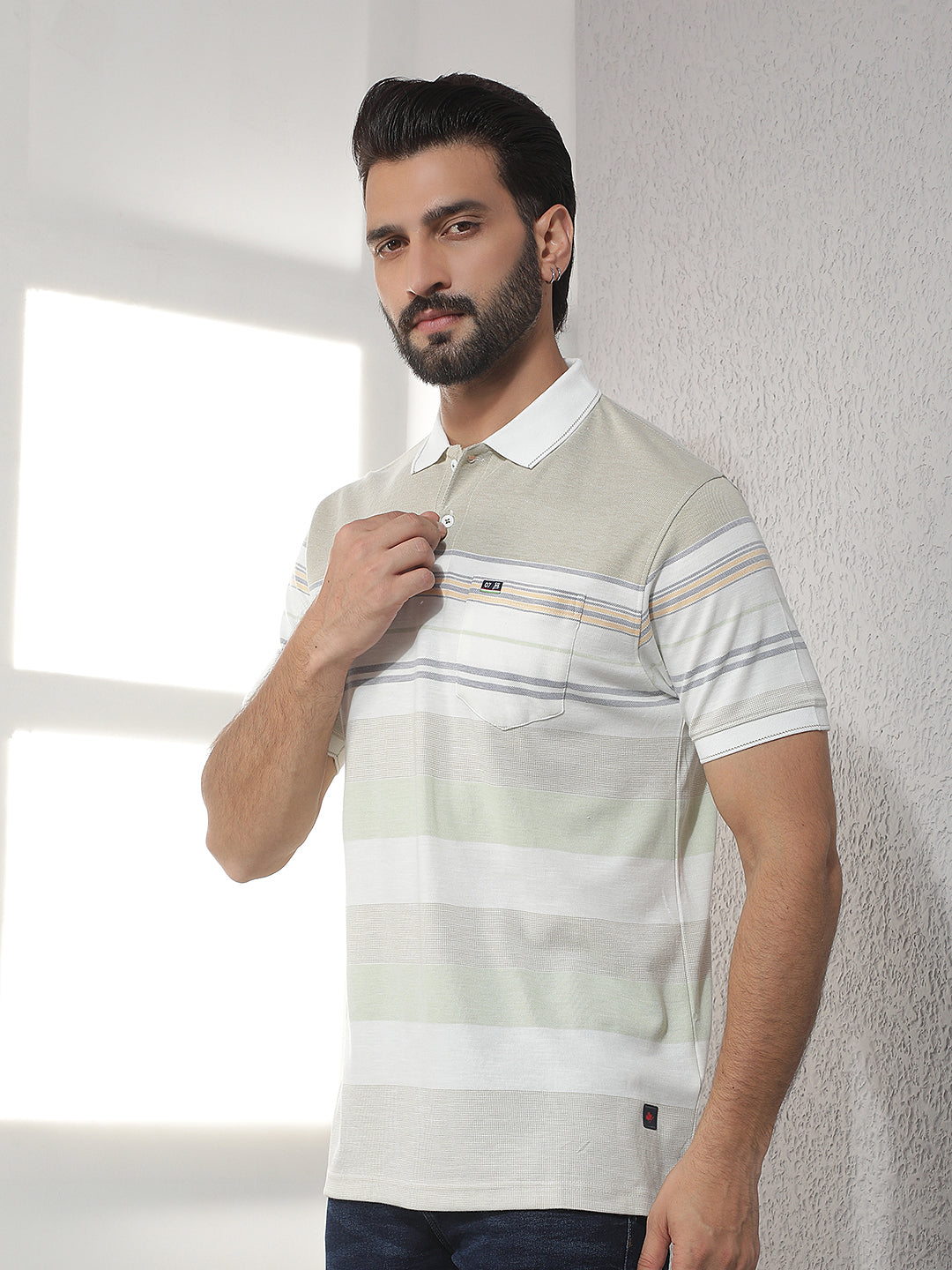 cobb light green striped polo neck t-shirt