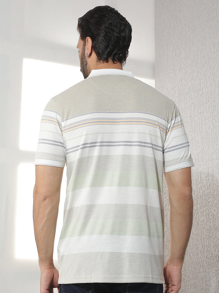 cobb light green striped polo neck t-shirt