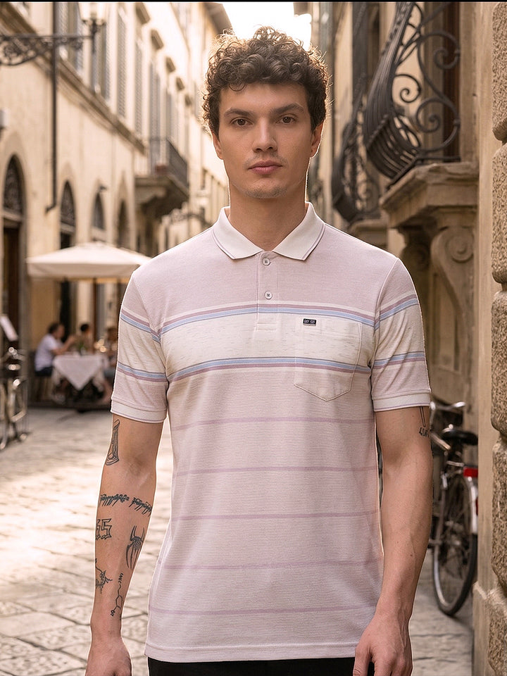 cobb pink color-block polo neck t-shirt