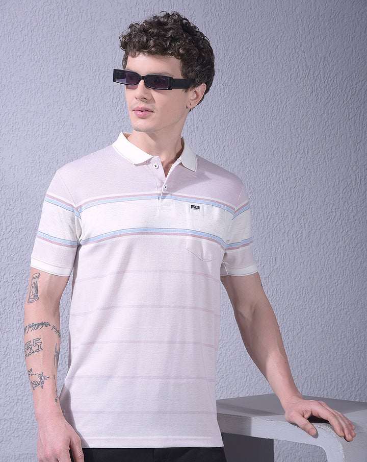 cobb pink color-block polo neck t-shirt