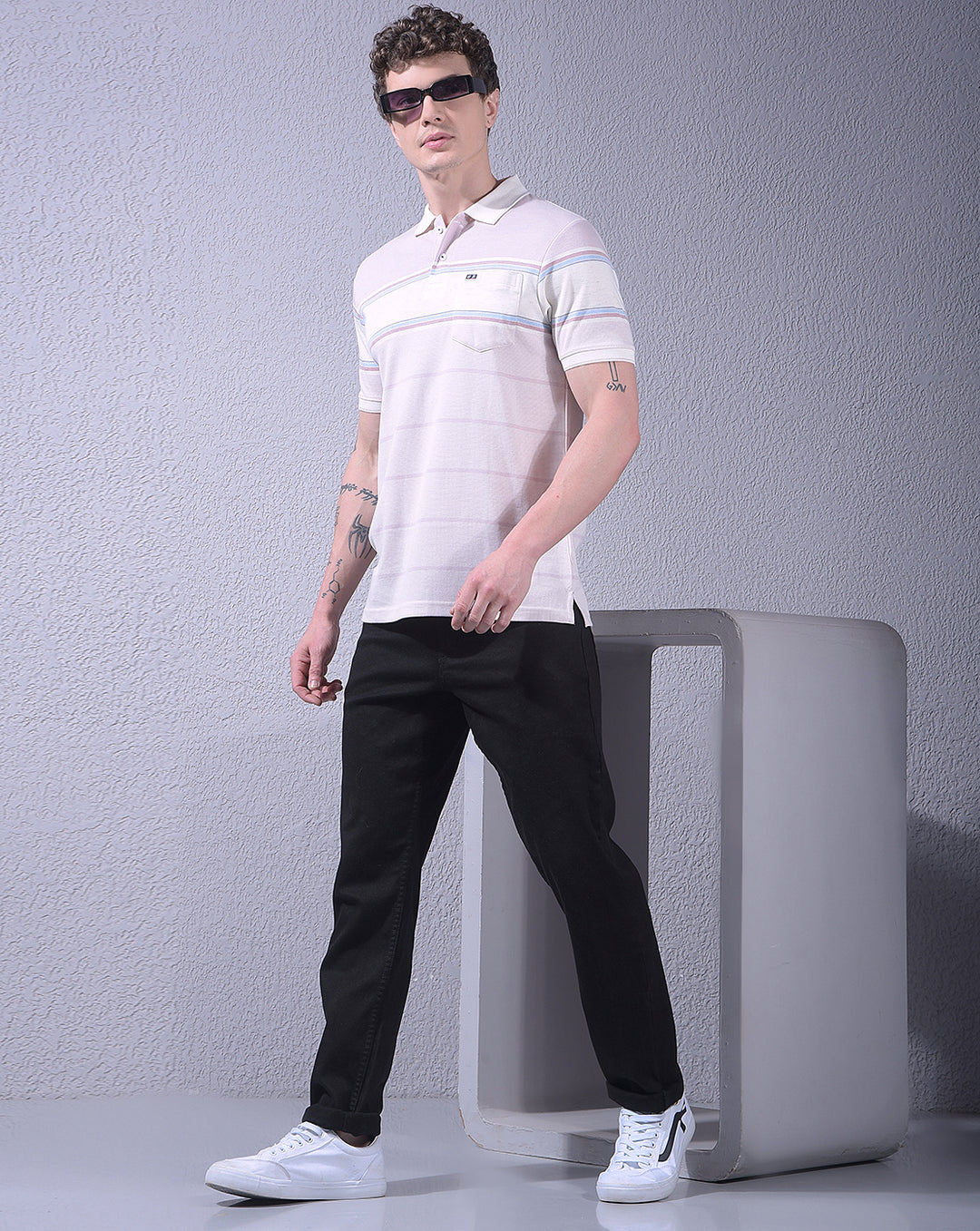 COBB PINK COLOR-BLOCK POLO NECK T-SHIRT