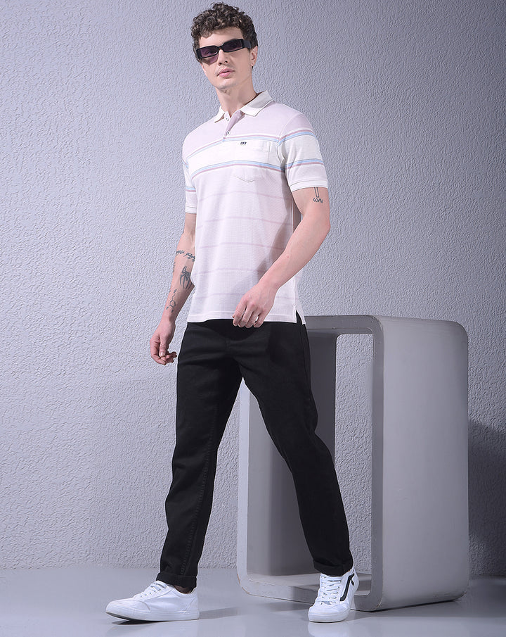 COBB PINK COLOR-BLOCK POLO NECK T-SHIRT