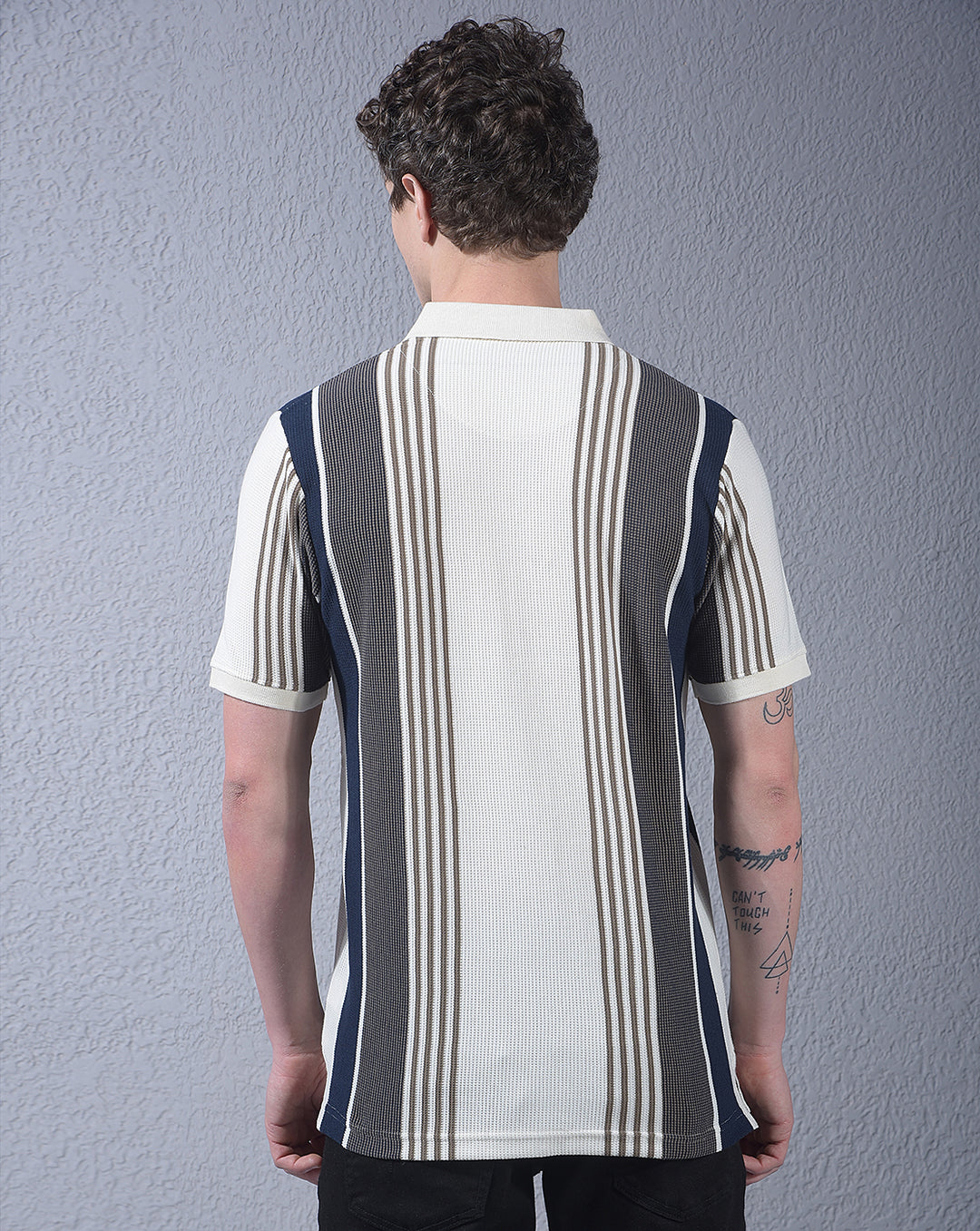 cobb cream striped polo neck t-shirt