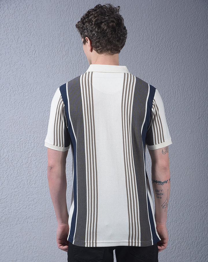 cobb cream striped polo neck t-shirt