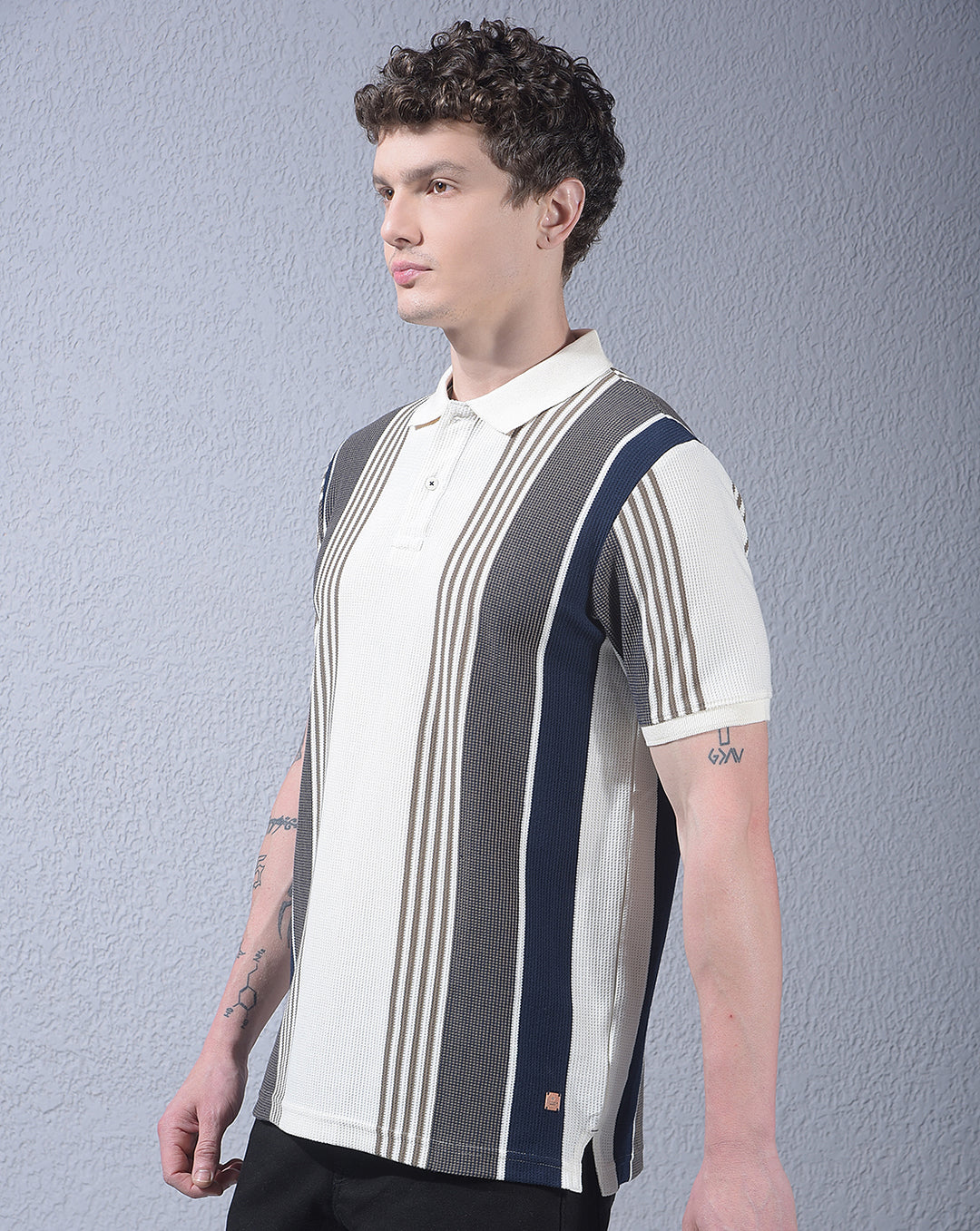 cobb cream striped polo neck t-shirt