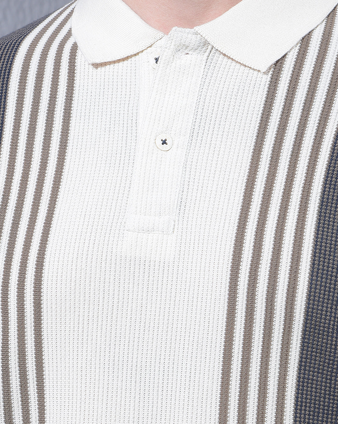 COBB CREAM STRIPED POLO NECK T-SHIRT