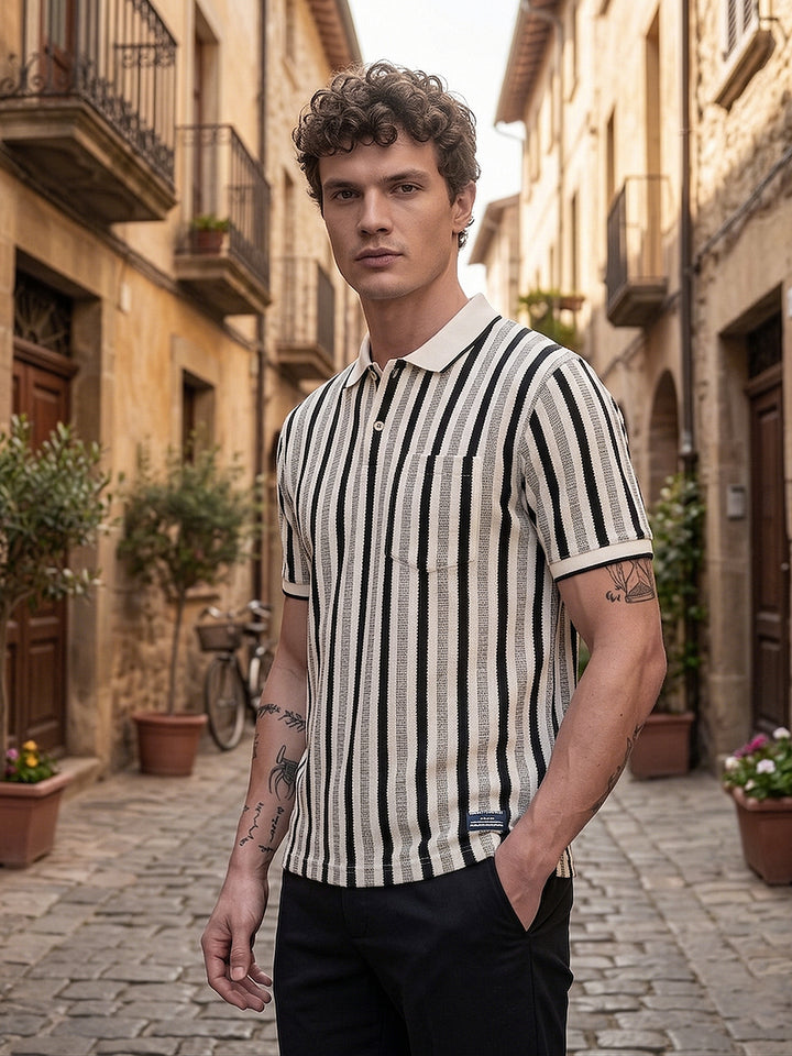 cobb cream striped polo neck t-shirt