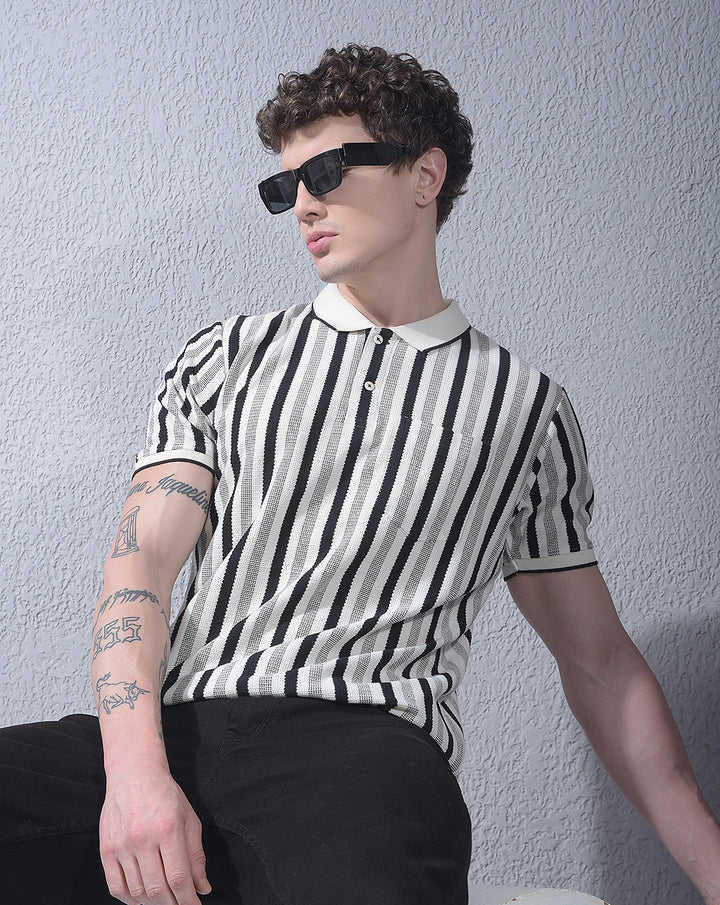 cobb cream striped polo neck t-shirt