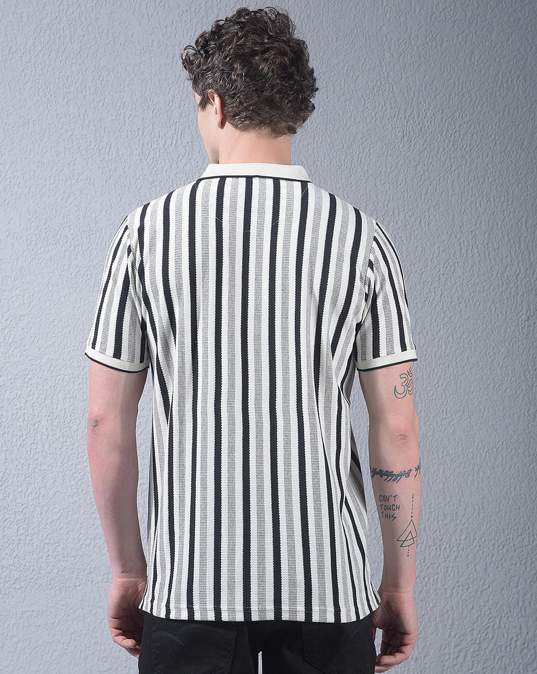 cobb cream striped polo neck t-shirt