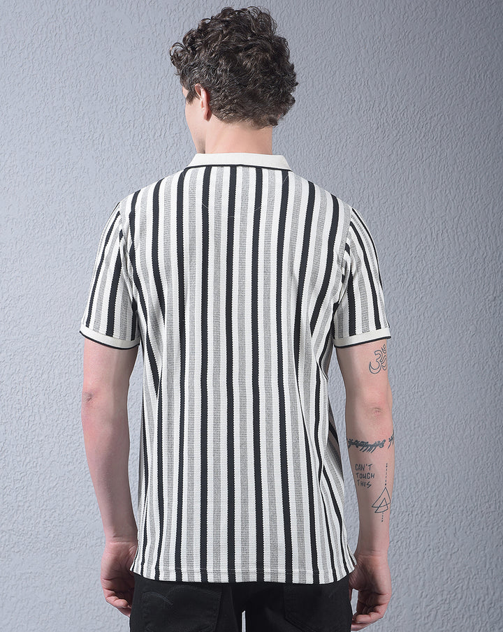 cobb cream striped polo neck t-shirt