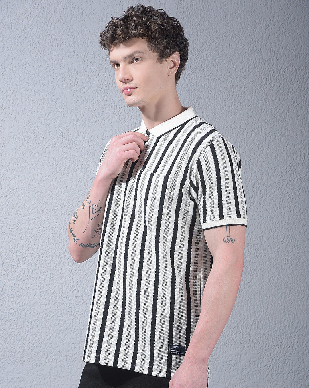 cobb cream striped polo neck t-shirt