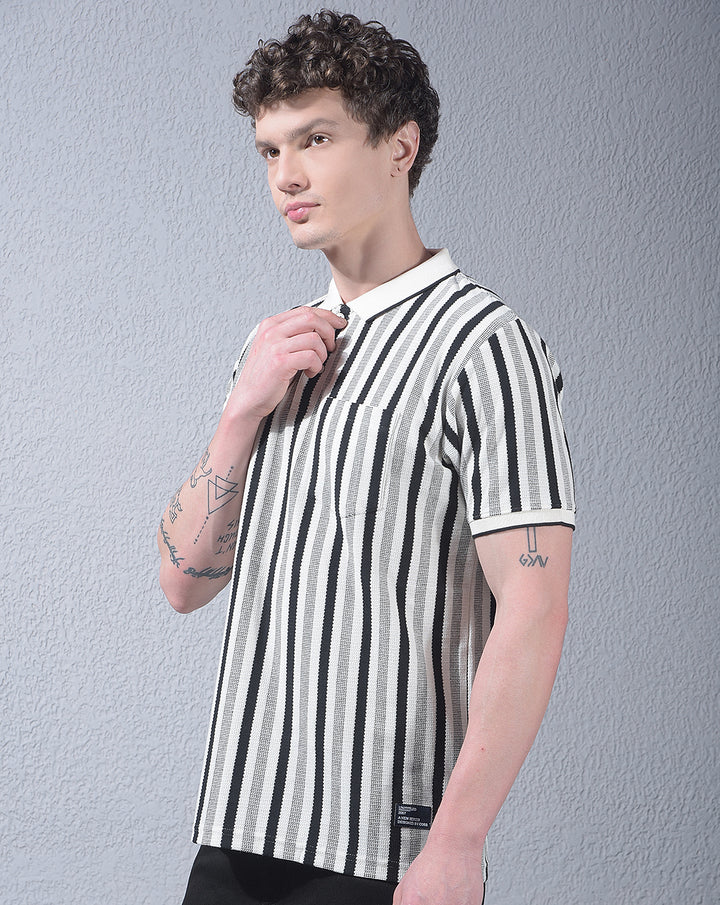 cobb cream striped polo neck t-shirt