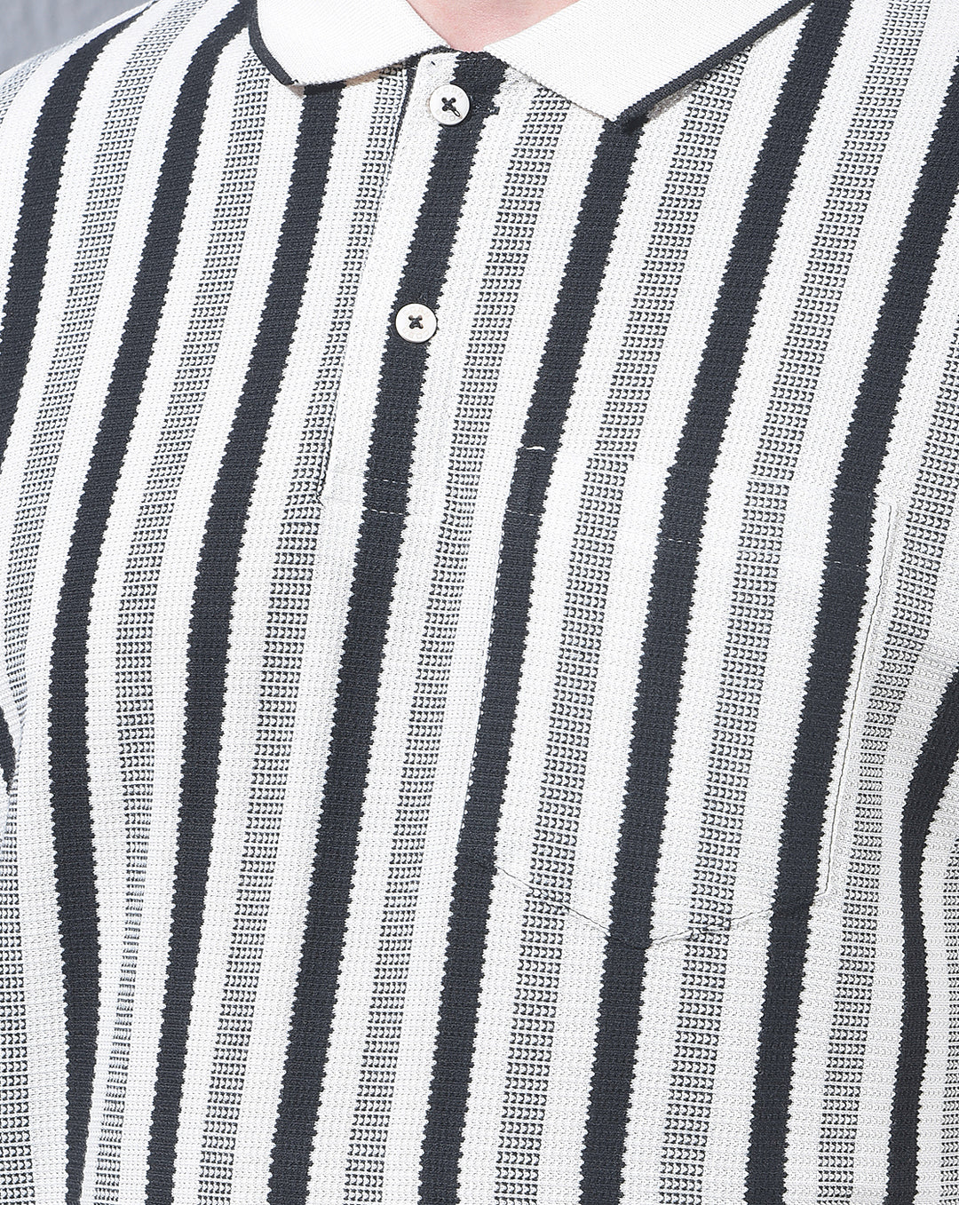 COBB CREAM STRIPED POLO NECK T-SHIRT