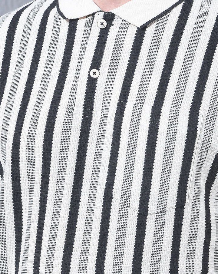 COBB CREAM STRIPED POLO NECK T-SHIRT