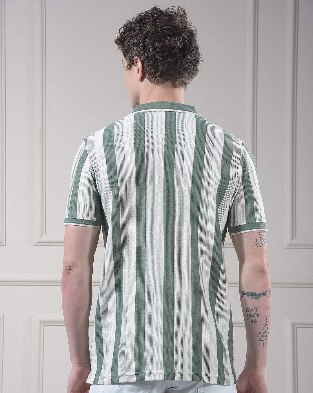 cobb green striped polo neck t-shirt