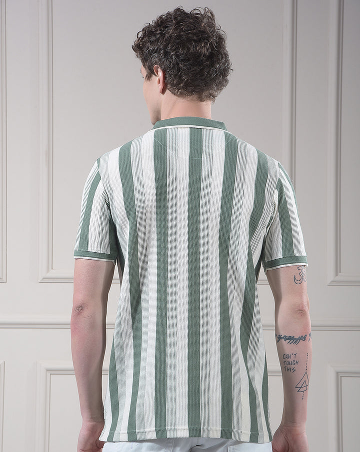 cobb green striped polo neck t-shirt