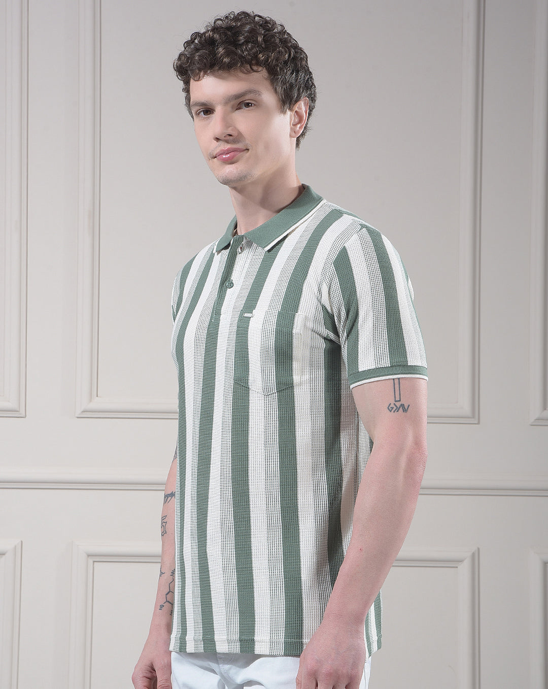 cobb green striped polo neck t-shirt