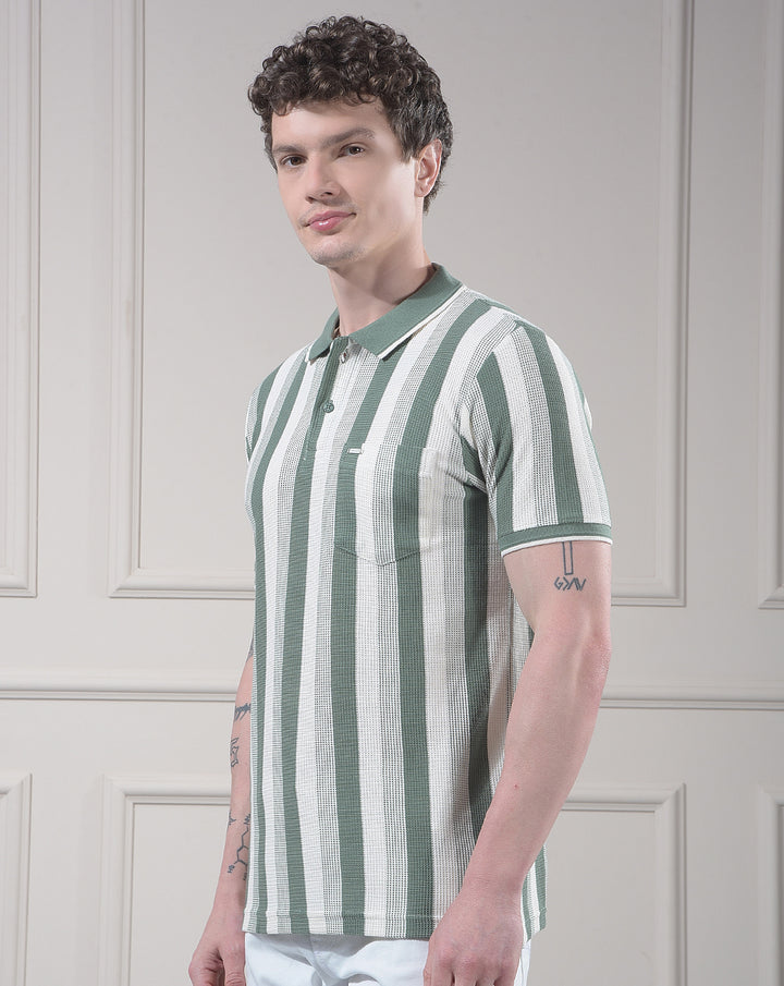 cobb green striped polo neck t-shirt