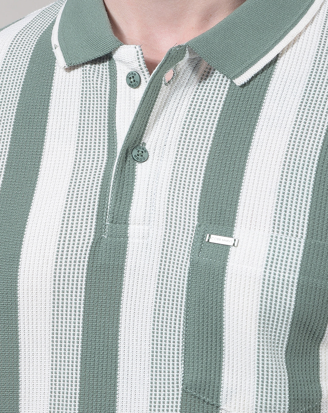 COBB GREEN STRIPED POLO NECK T-SHIRT