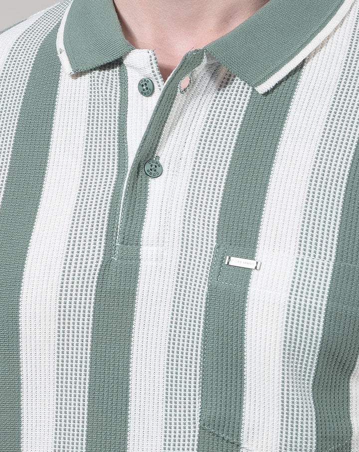 COBB GREEN STRIPED POLO NECK T-SHIRT