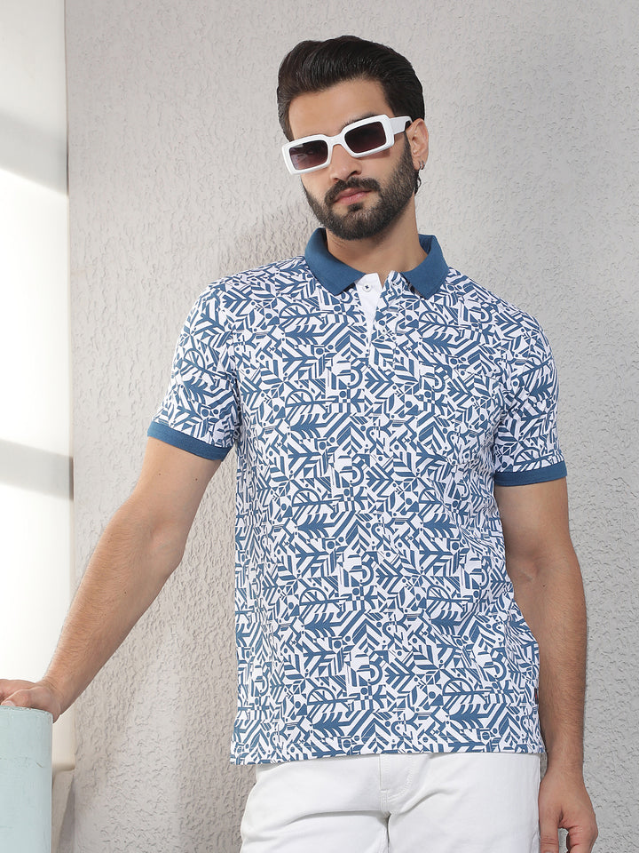 cobb blue printed polo neck t-shirt