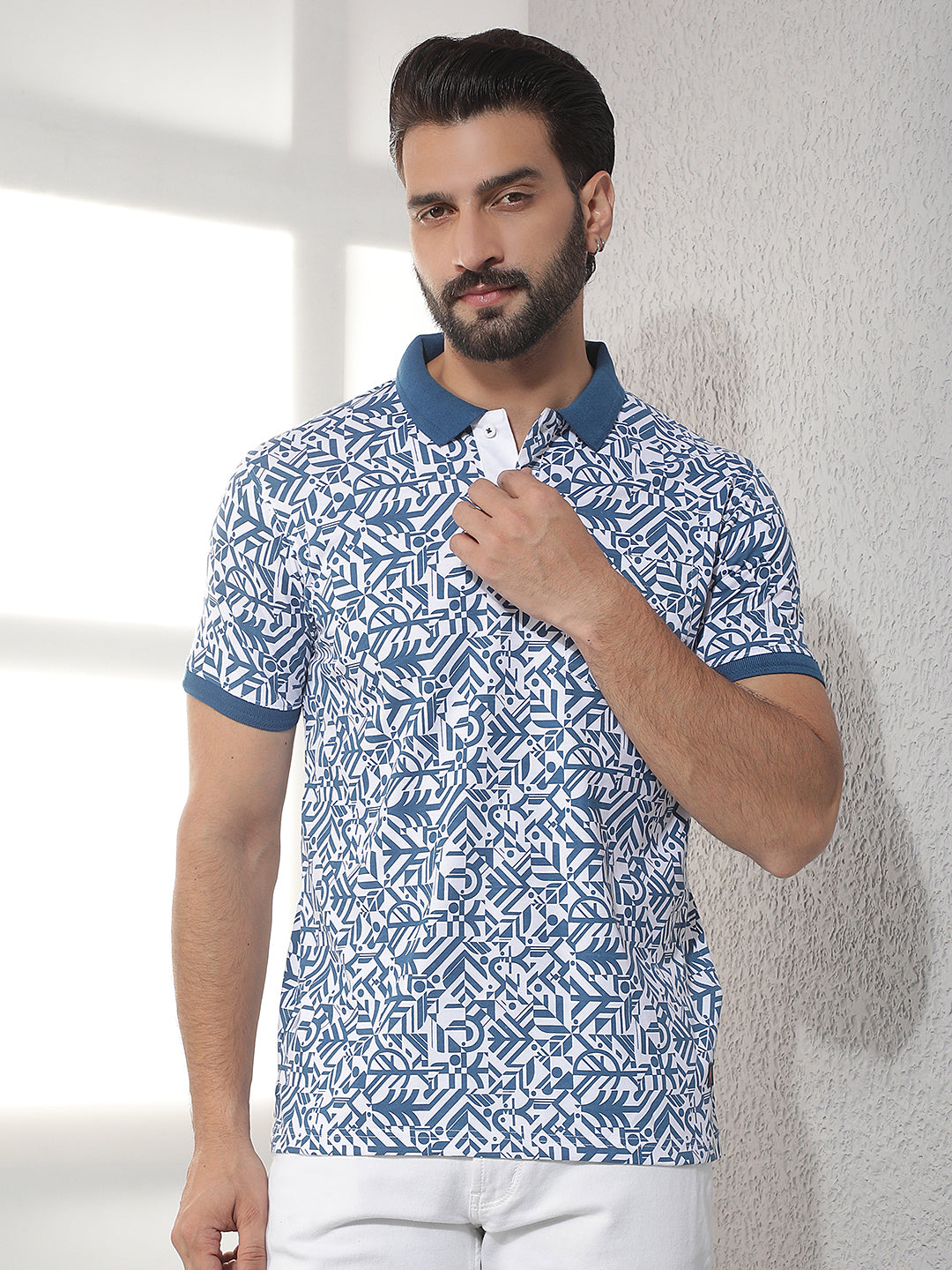 cobb blue printed polo neck t-shirt