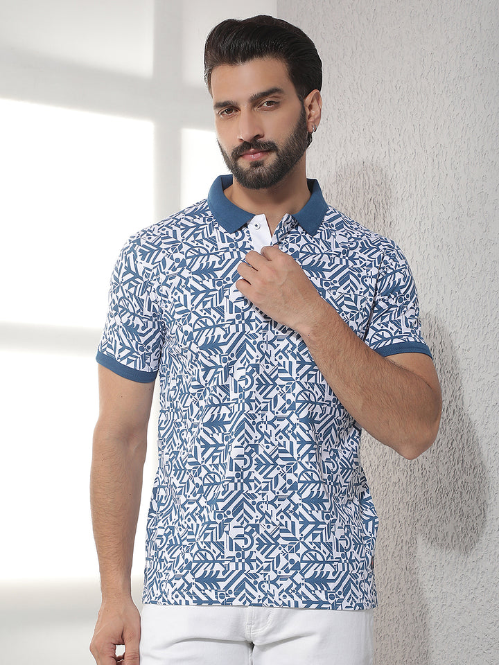 cobb blue printed polo neck t-shirt