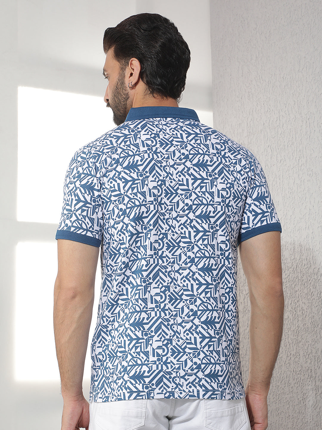 cobb blue printed polo neck t-shirt