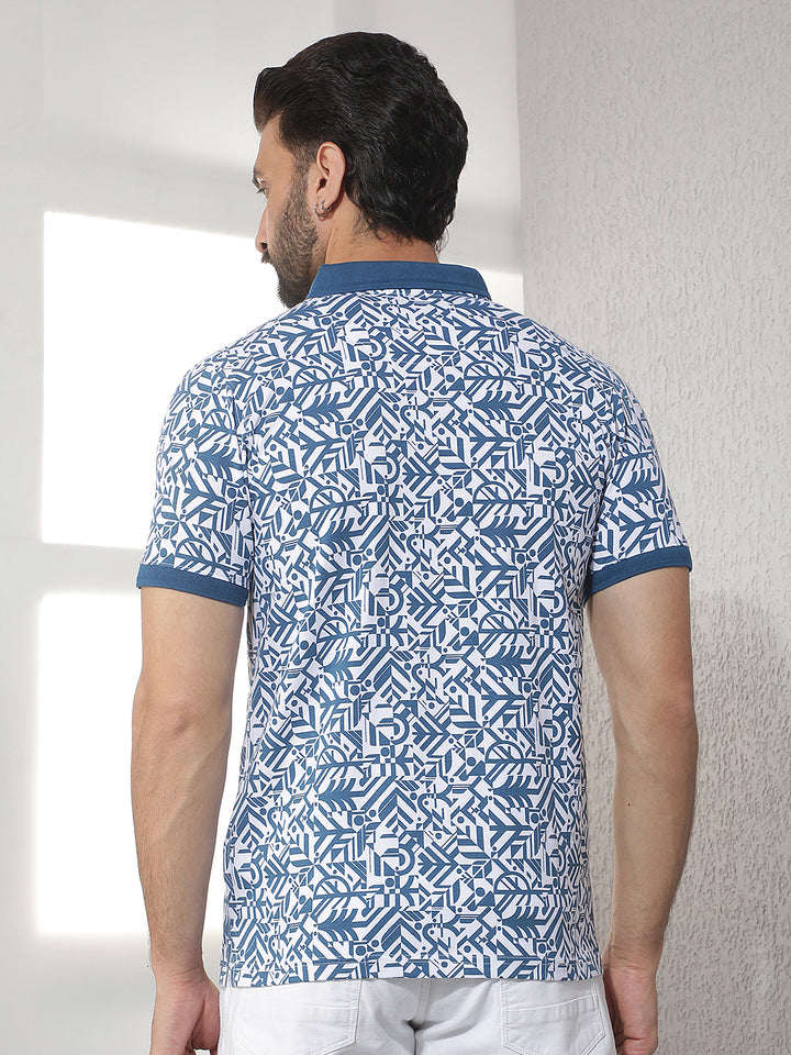 cobb blue printed polo neck t-shirt