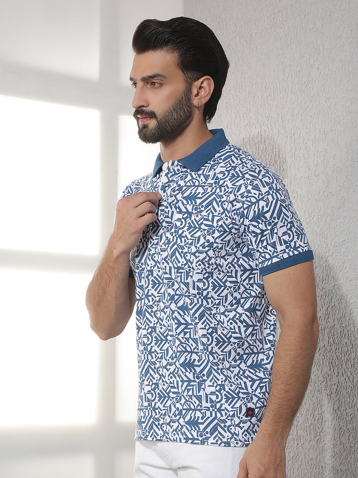cobb blue printed polo neck t-shirt