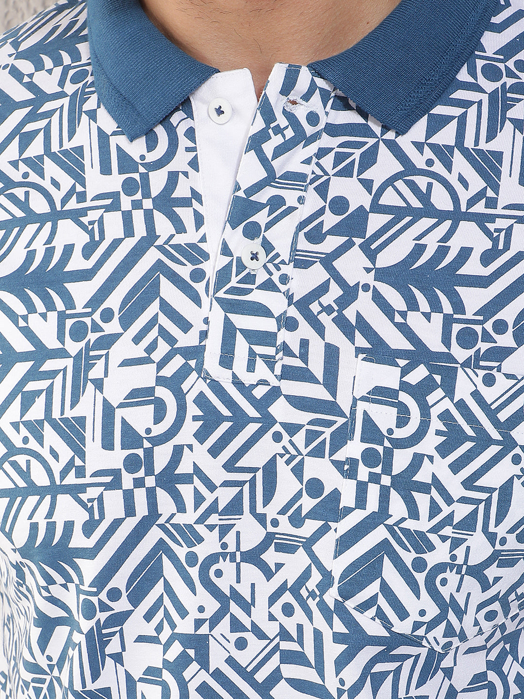 COBB BLUE PRINTED POLO NECK T-SHIRT