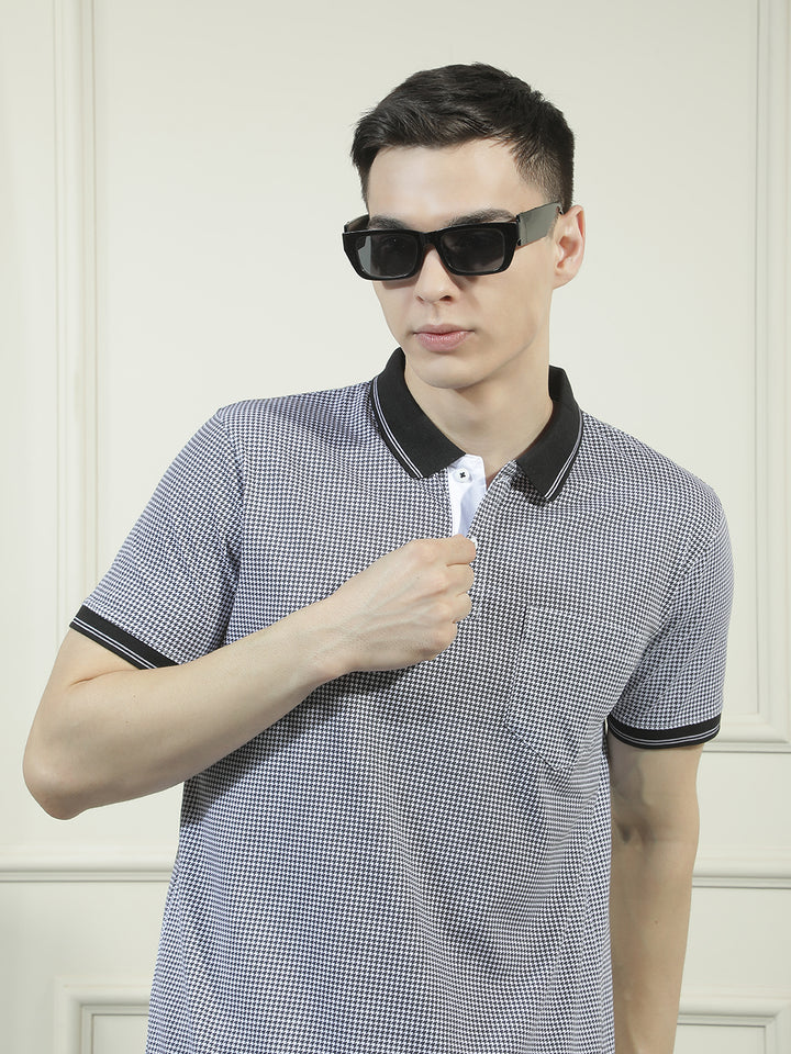 cobb black micro ditsy print polo neck t-shirt