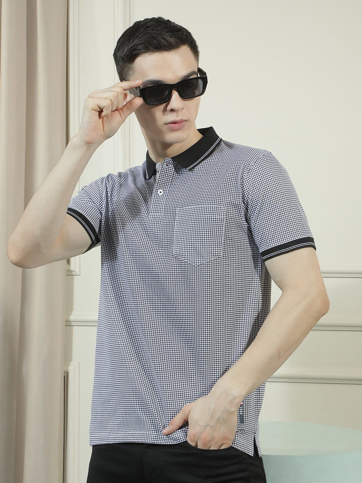 cobb black micro ditsy print polo neck t-shirt