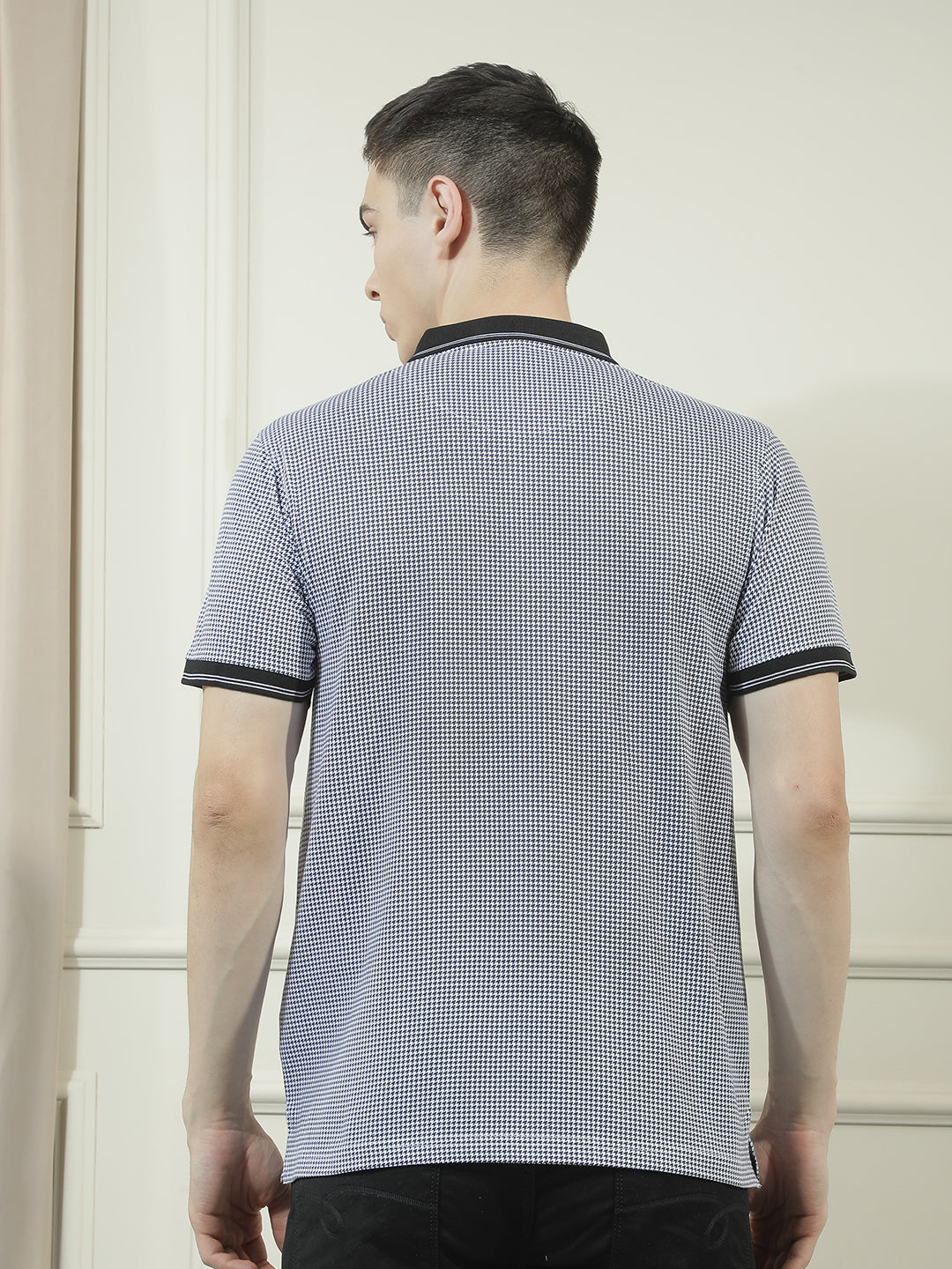 cobb black micro ditsy print polo neck t-shirt
