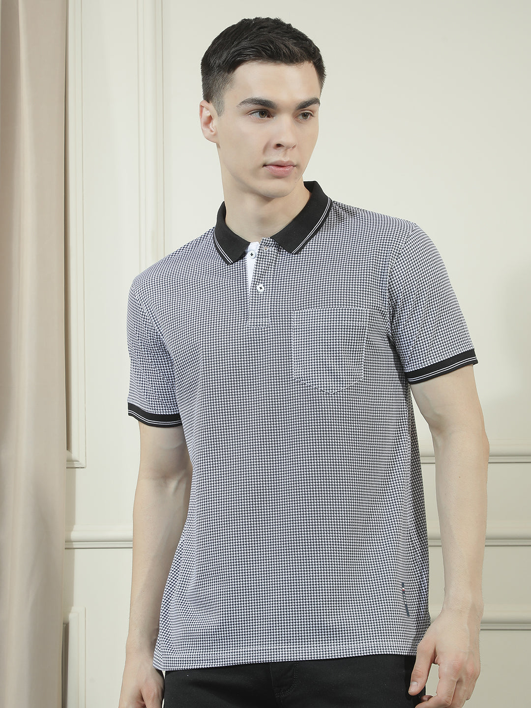 cobb black micro ditsy print polo neck t-shirt