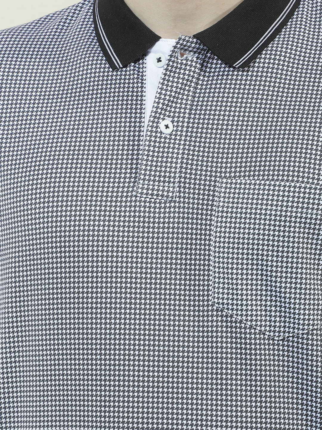 COBB BLACK MICRO DITSY PRINT POLO NECK T-SHIRT